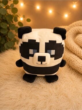 Plush Pixel Panda Decorative Pillow - Black & White